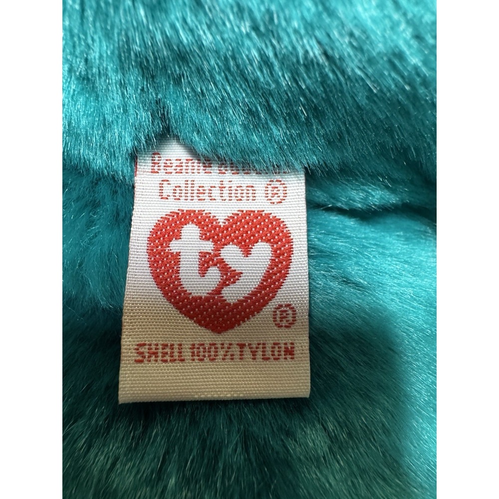 Ty Beanie Buddy Teddy Teal Old Face Bear 14" Plush PE Pellets China w/ Tag - Picture 4 of 8